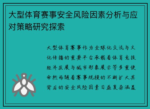 大型体育赛事安全风险因素分析与应对策略研究探索 大型体育赛事安全风险因素分析与应对策略研究探索